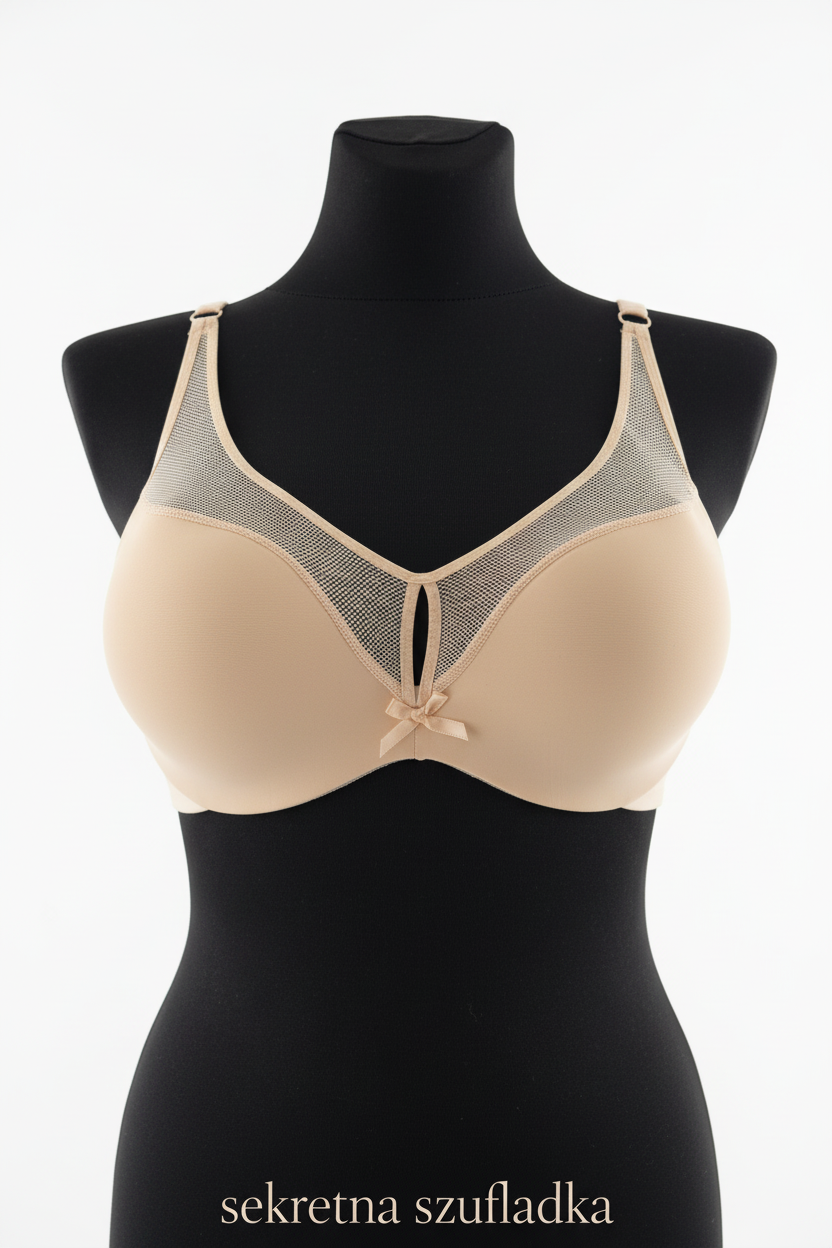 Sekretna Szufladka beige mesh bra front